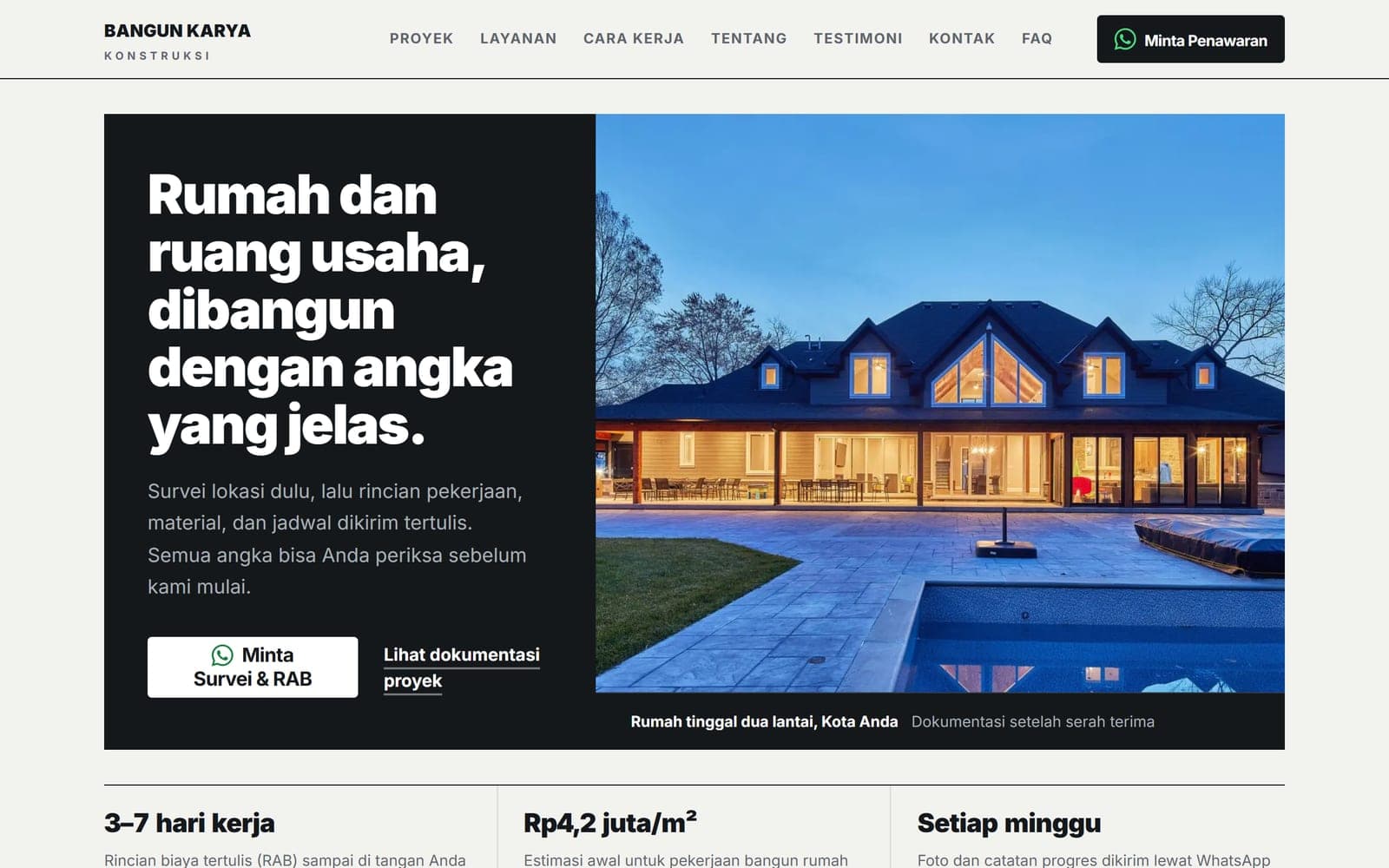 Halaman utama contoh website kontraktor Bangun Karya Konstruksi